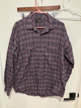 VTG Ferrell Reed for Kimmel Meehan Men's Plaid Button Down Shirt, Purple, XL